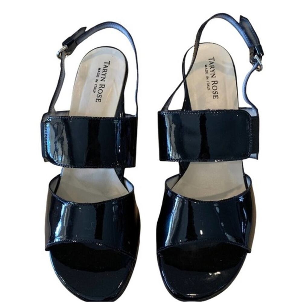 Taryn Rose patent leather black. 3" heels. Toe snd arch strap sling strap 39.5.